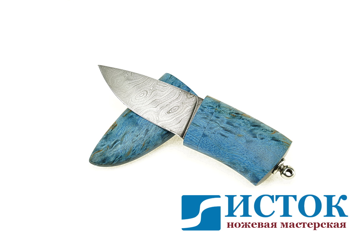 Neck knife made of Damascus steel in a wooden sheath A298