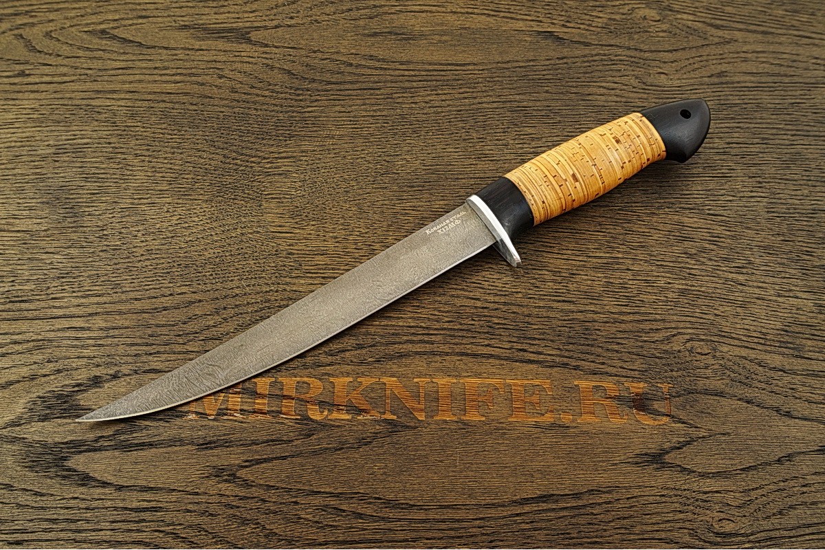 Нож Филейный из кованой стали Х12МФ с рукоятью из бересты и граба A119