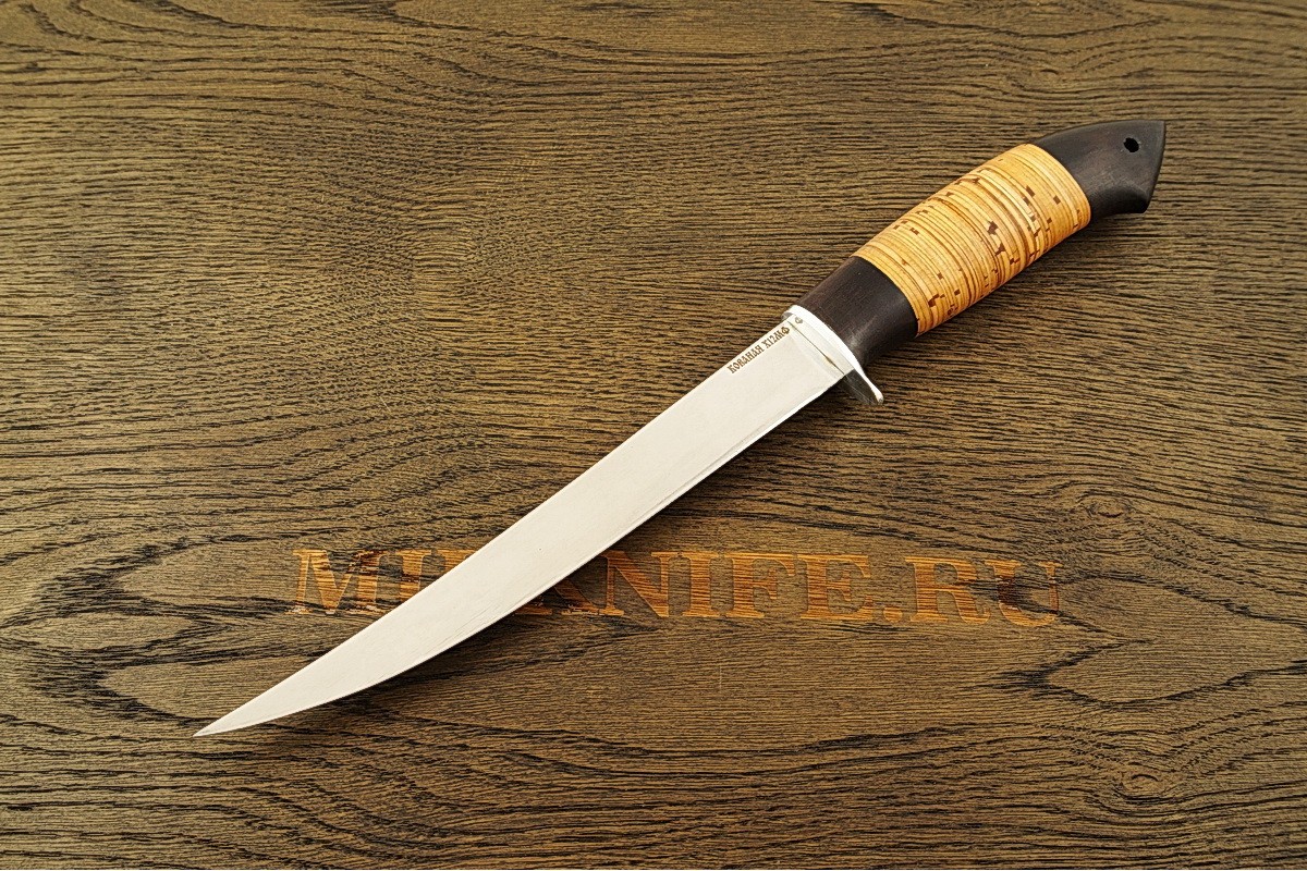 Нож Филейный из кованой стали Х12МФ с рукоятью из бересты и граба A121