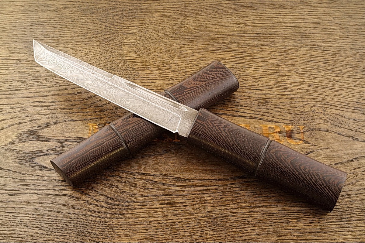 Нож Самурай 1 из дамасской стали в деревянных ножнах A136
